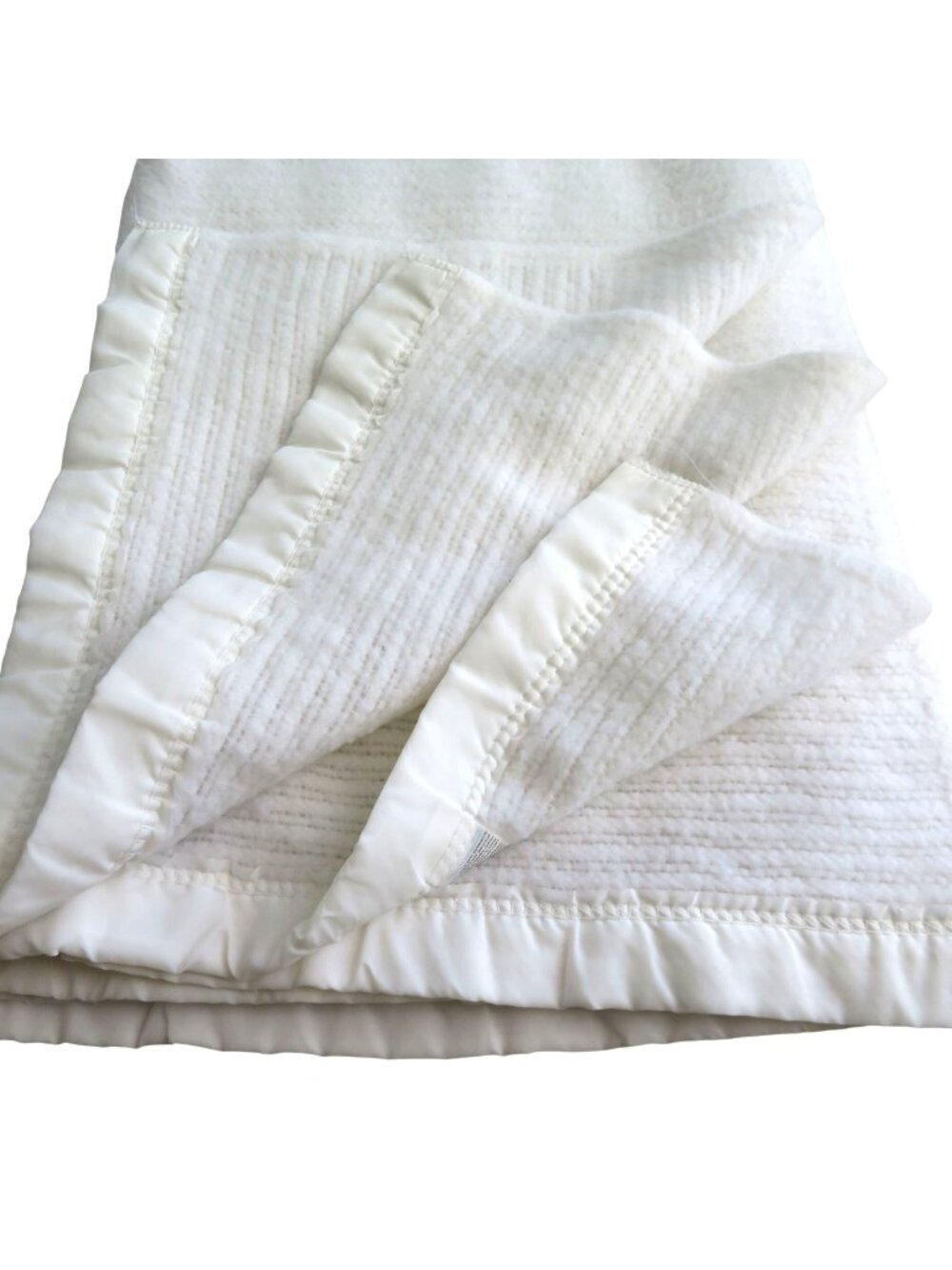 Vintage White Acrylic Blanket Satin Trim 74"x90" Made in USA Soft Textured Desig